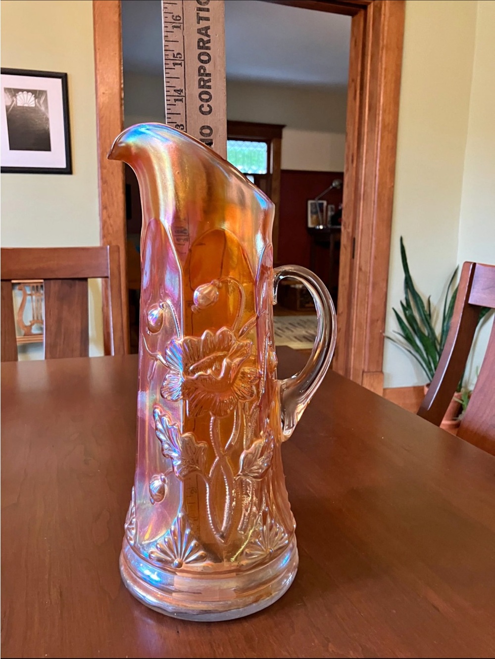 Vintage carnival glass marigold pitcher